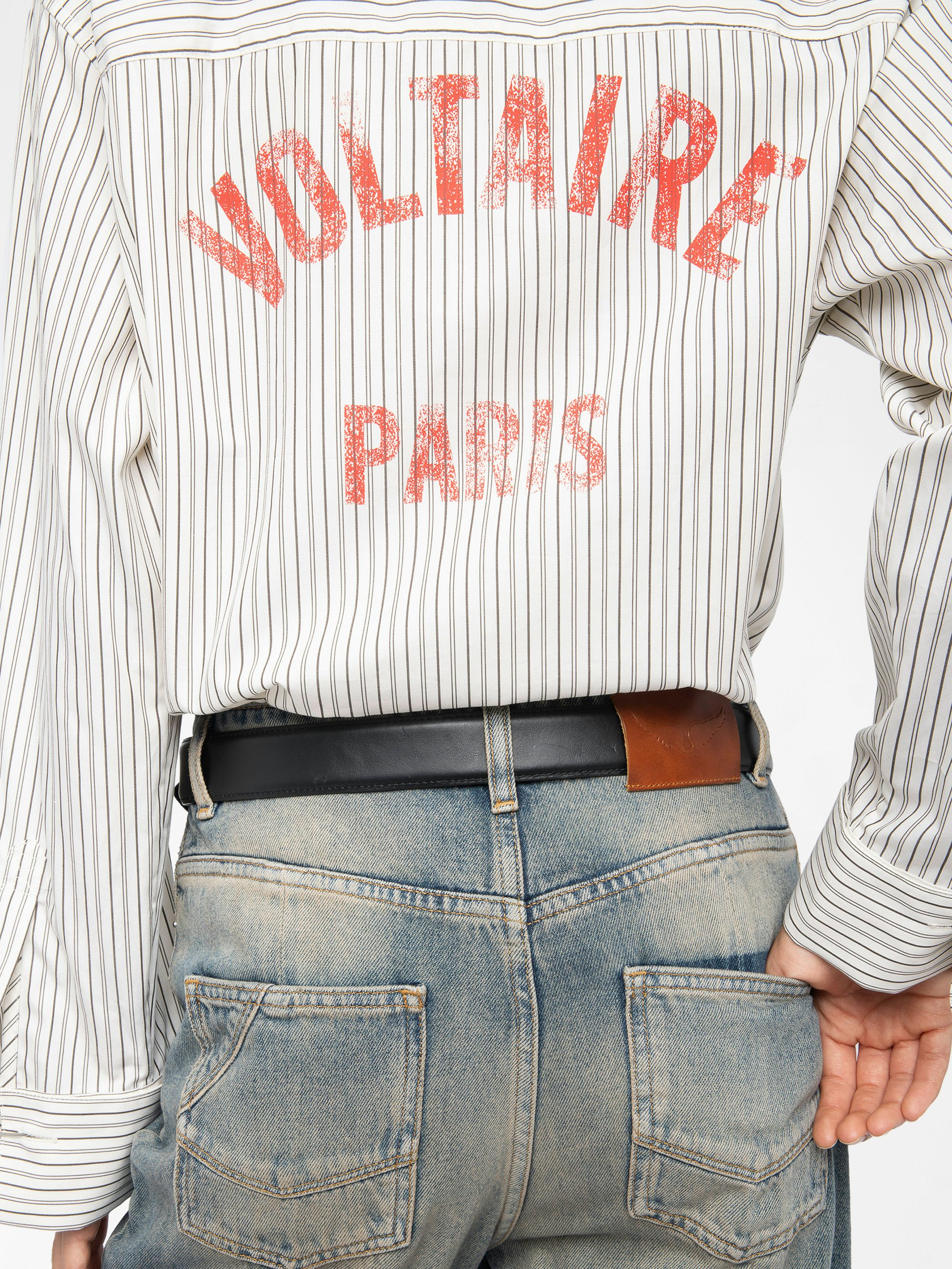 Morning Shirt - Loose shirt in striped poplin with back print.